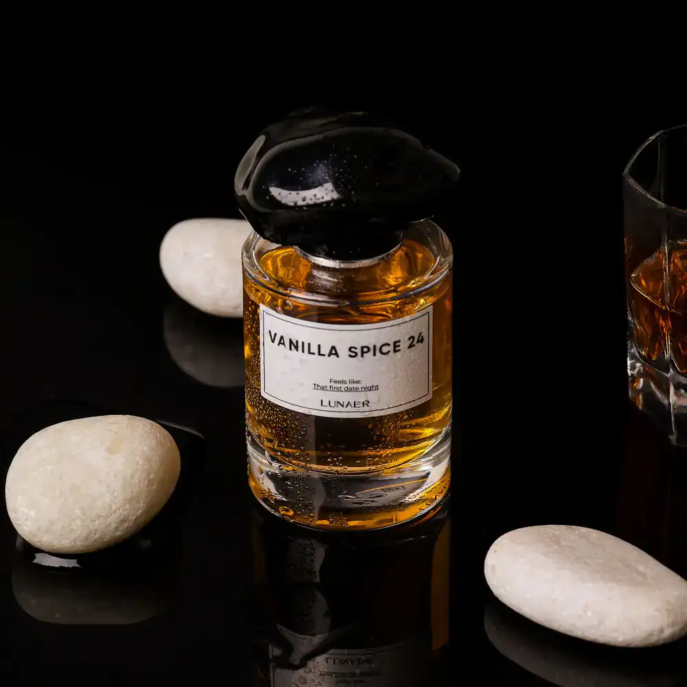 Smoked Vanilla perfume bottle with raw spices